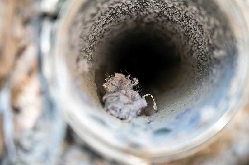 Interior View of a Dryer Vent with lint